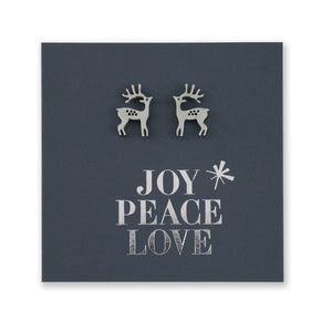 Stainless Steel Earring Studs - Joy Peace Love - STANDING REINDEER