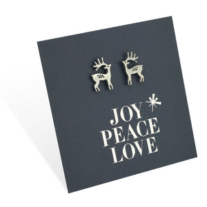 Stainless Steel Earring Studs - Joy Peace Love - STANDING REINDEER