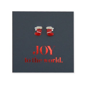 Red Stocking - JOY TO THE WORLD - Sterling Silver & Enamel Studs (2106-F)