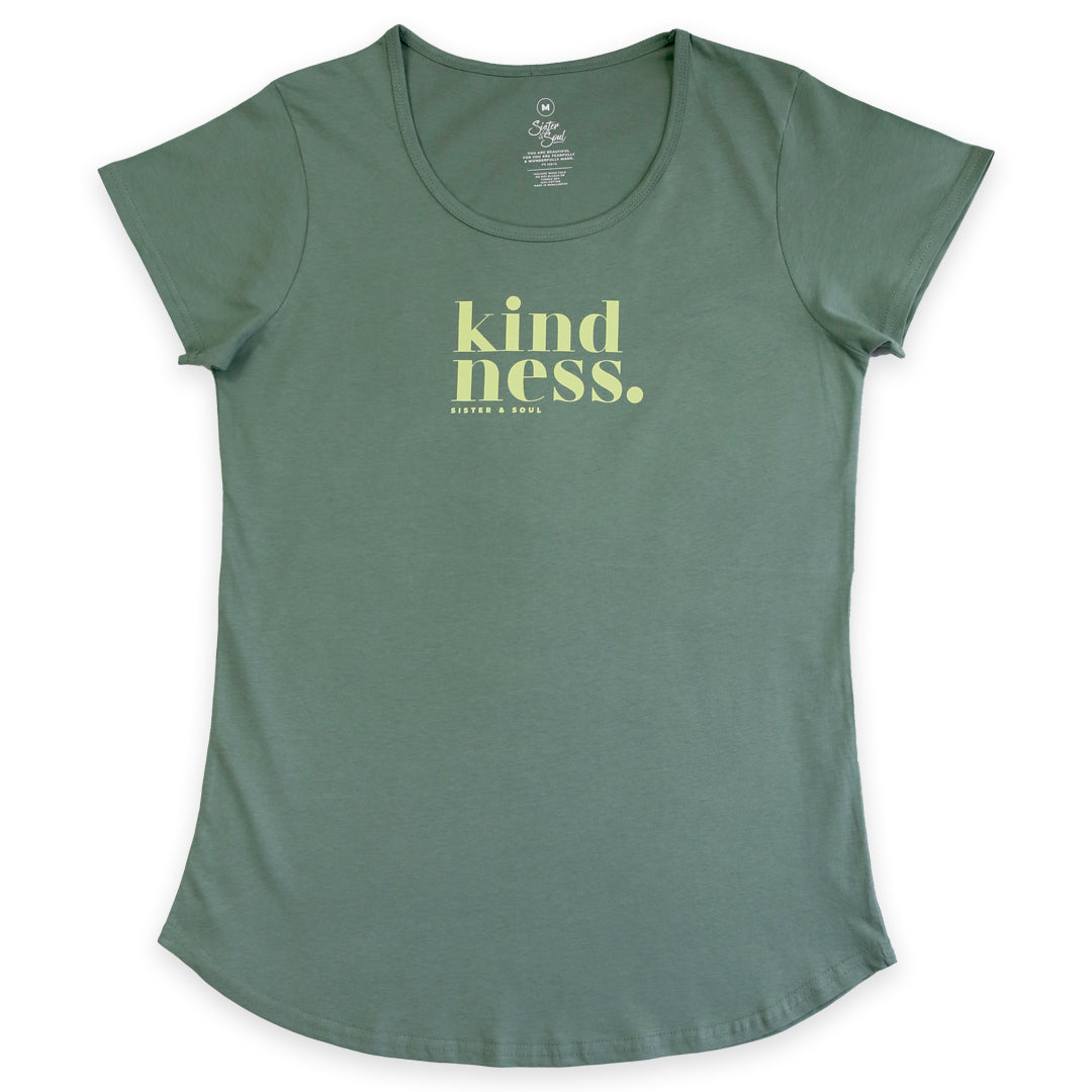 Kindness - Scoopy Tee - Sage with Lime Print