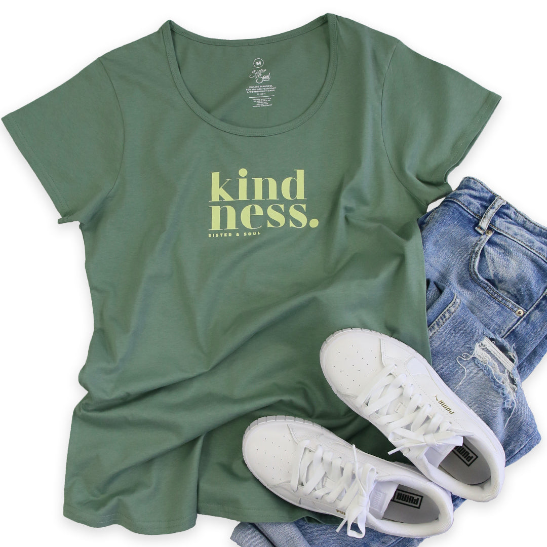 Kindness - Scoopy Tee - Sage with Lime Print