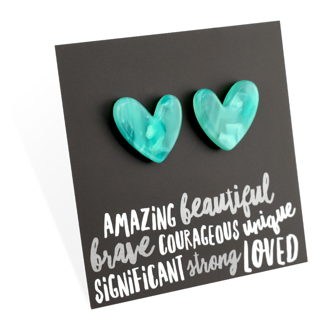 RESIN HEART STUDS - Amazing Beautiful Brave - Lagoon (11812)