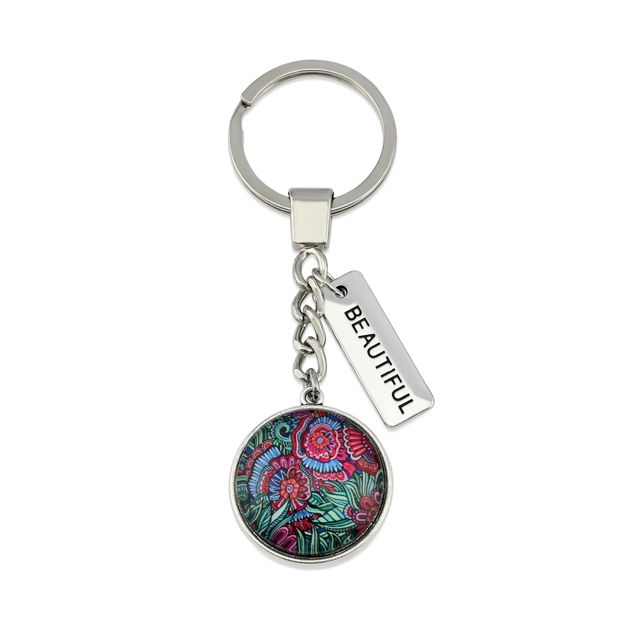 FLORAL WONDERS - Vintage Silver 'BEAUTIFUL' Keyring - LILLIAN (10814)