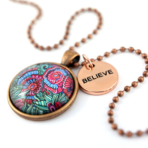 FLORAL WONDERS - Vintage Copper 'BELIEVE' Necklace - Lillian (10725)