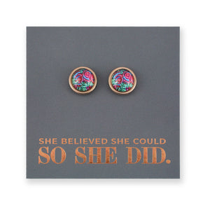 FLORAL WONDERS - She Believed She Could - 8mm Stainless Steel Circle Studs Rose Gold - LILLIAN (9904-R)