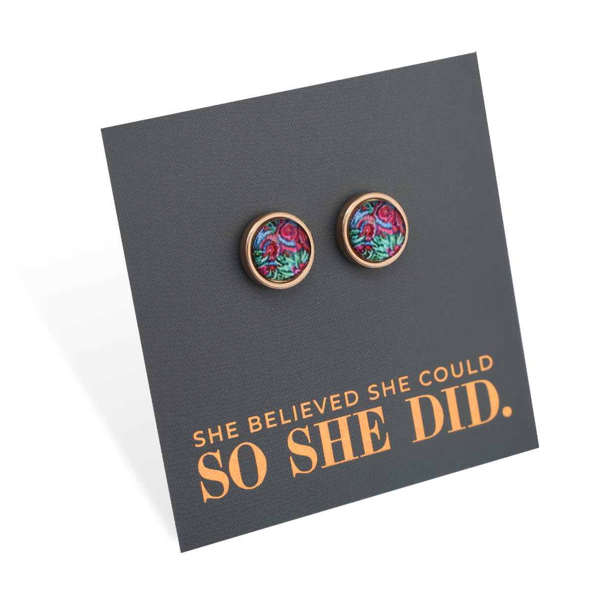 FLORAL WONDERS - She Believed She Could - 8mm Stainless Steel Circle Studs Rose Gold - LILLIAN(9904-R)