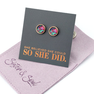 FLORAL WONDERS - She Believed She Could - 8mm Stainless Steel Circle Studs Rose Gold - LILLIAN(9904-R)