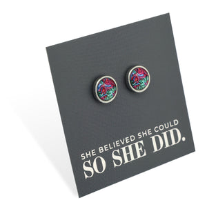 FLORAL WONDERS - She Believed She Could - 8mm Stainless Steel Circle Studs Silver - LILLIAN(9904-F)