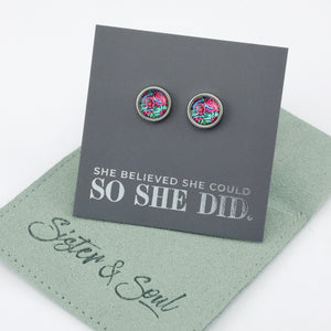 FLORAL WONDERS - She Believed She Could - 8mm Stainless Steel Circle Studs Silver - LILLIAN (9904-F)