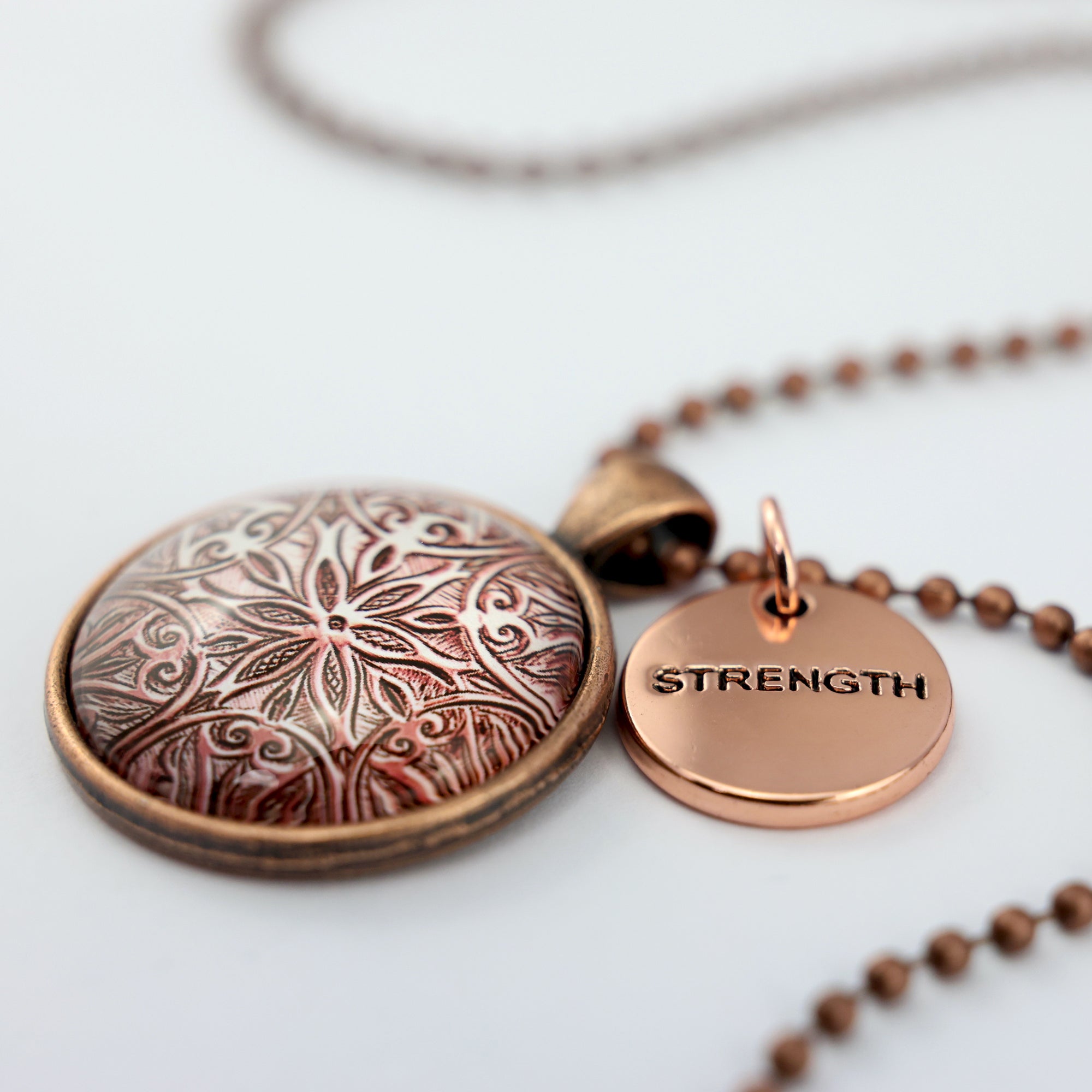 The STRONG WOMEN Collection - Vintage Copper 'STRENGTH' Necklace - Lionhearted Rose (11152)