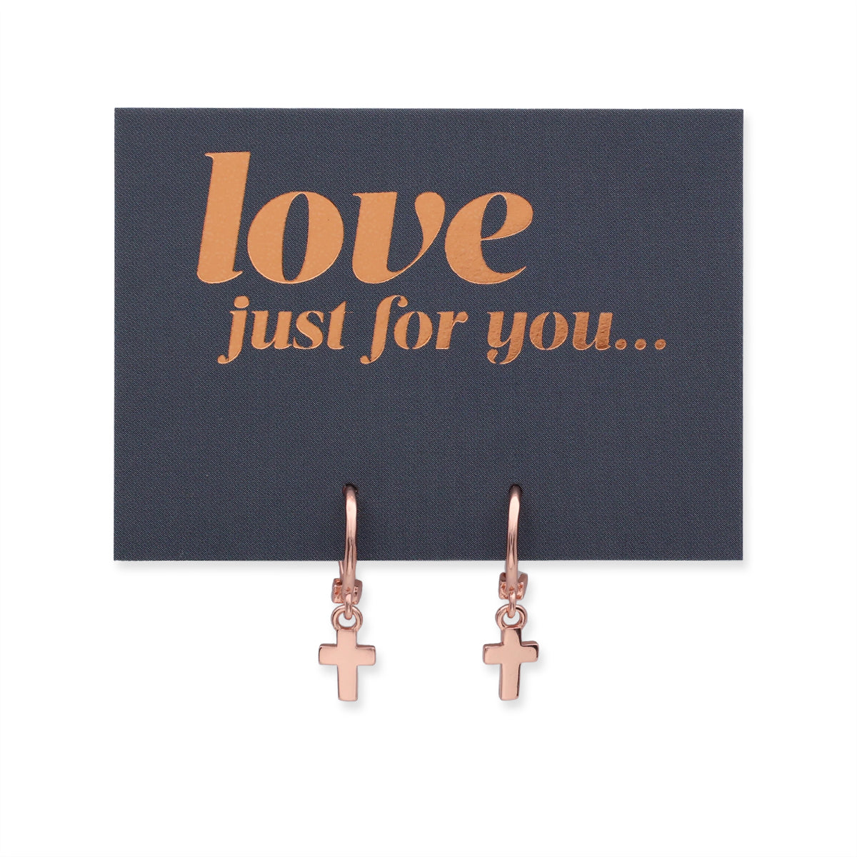 HUGGIES - Love Just For You - Rose Gold Sterling Silver Hoops with Cross Charm (11512)