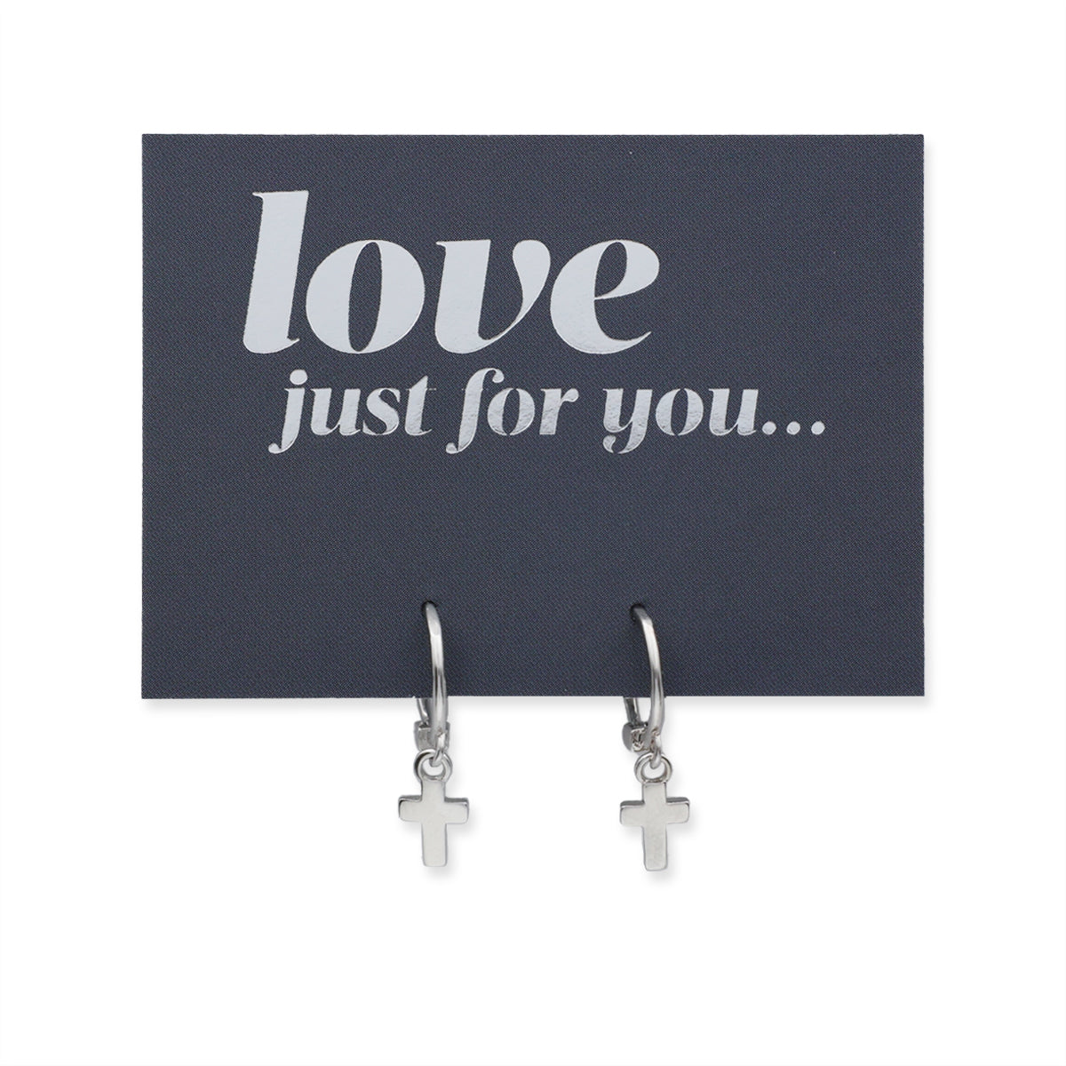 HUGGIES - Love Just For You - Sterling Silver Hoops with Cross Charm (11434)