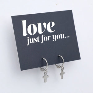 HUGGIES - Love Just For You - Sterling Silver Hoops with Cross Charm (11434)