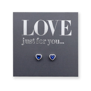 Blue Hearts - Sterling Silver Studs + CZ crystal - Love Just For You (9712-R)