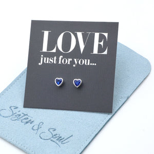 Blue Hearts - Sterling Silver Studs + CZ crystal - Love Just For You (9712-R)