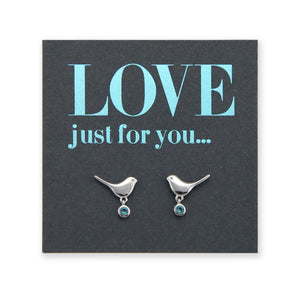 TEAL COLLECTION - Bird Drop - Sterling Silver Studs + Aqua CZ - Love Just For You (9712-F)