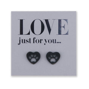 Stainless Steel Earring Studs - Love Just For You - HEART PAW PRINTS