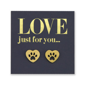 Stainless Steel Earring Studs - Love Just For You - HEART PAW PRINTS