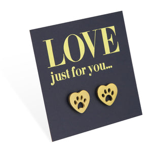 Stainless Steel Earring Studs - Love Just For You - HEART PAW PRINTS