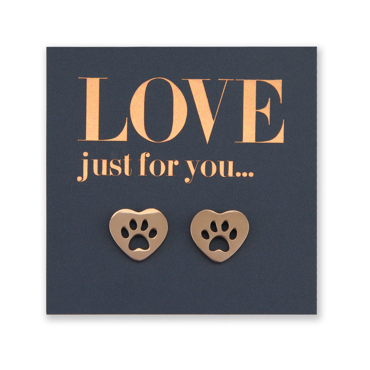 Stainless Steel Earring Studs - Love Just For You - HEART PAW PRINTS