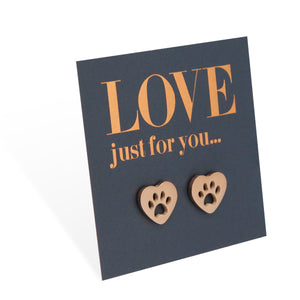 Stainless Steel Earring Studs - Love Just For You - HEART PAW PRINTS