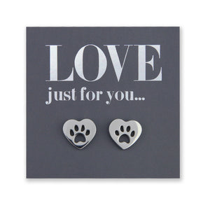 Stainless Steel Earring Studs - Love Just For You - HEART PAW PRINTS