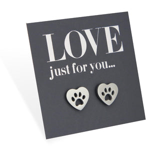 Stainless Steel Earring Studs - Love Just For You - HEART PAW PRINTS