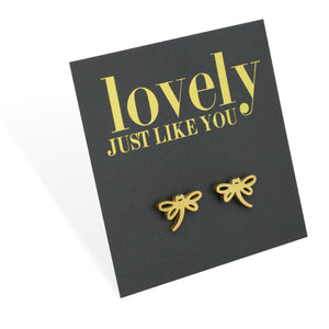 Stainless Steel Earring Studs - Lovely Just Like You - DRAGONFLY LOVE