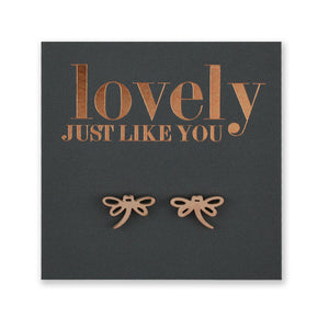 Stainless Steel Earring Studs - Lovely Just Like You - DRAGONFLY LOVE