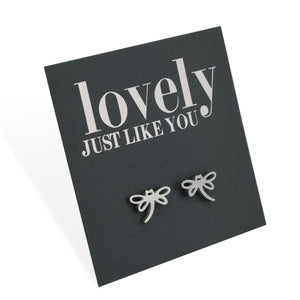 Stainless Steel Earring Studs - Lovely Just Like You - DRAGONFLY LOVE