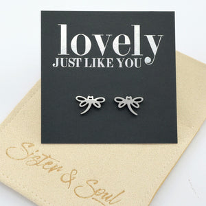 Stainless Steel Earring Studs - Lovely Just Like You - DRAGONFLY LOVE