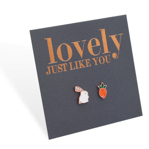 Sterling Silver Earring Studs - Lovely Just Like You - BUNNY & CARROT Rose Gold (2310-R)