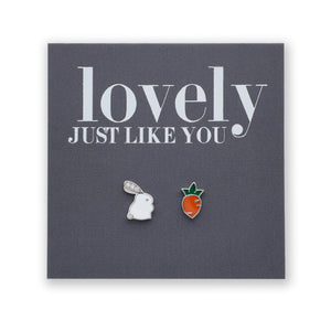 Sterling Silver Earring Studs - Lovely Just Like You - BUNNY & CARROT Silver (2301-F)