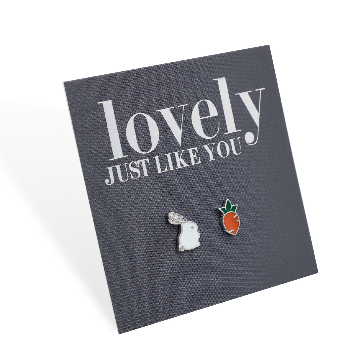 Sterling Silver Earring Studs - Lovely Just Like You - BUNNY & CARROT Silver (2301-F)