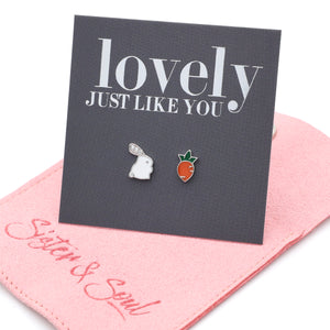 Sterling Silver Earring Studs - Lovely Just Like You - BUNNY & CARROT Silver (2301-F)