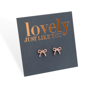 Tiny Bows - Sterling Silver 18k Rose Gold Plated Studs - Lovely Just Like You (9710-F)