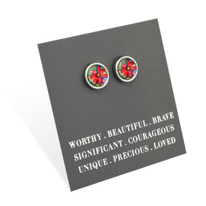 FLORAL WONDERS - Worthy Beautiful Brave - 8mm Stainless Steel Circle Stud Silver - MIA (9901-R)