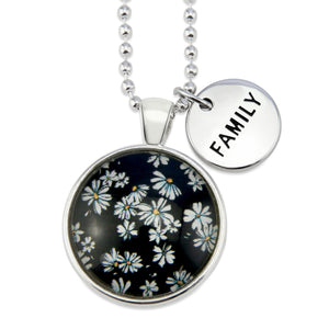 Black & White Collection - Bright Silver 'FAMILY' Necklace - Daisy Town (11033)