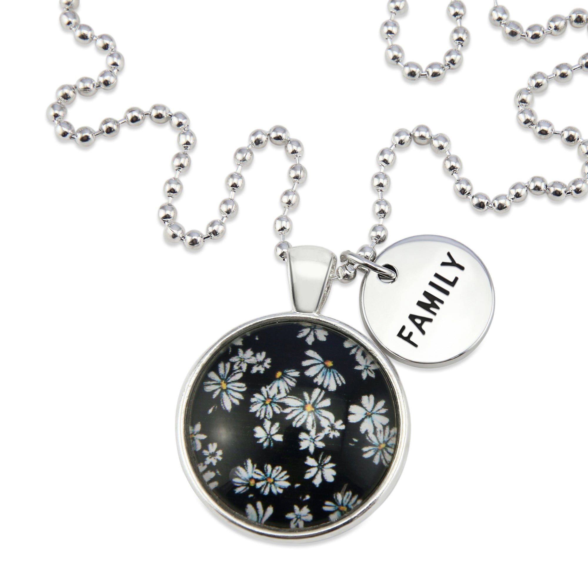 Black & White Collection - Bright Silver 'FAMILY' Necklace - Daisy Town (11033)