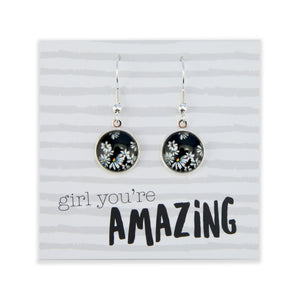 Black & White Collection - Girl You're Amazing - Stainless Steel Bright Silver Dangle Earrings - Daisy Town (12724)