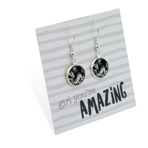 Black & White Collection - Girl You're Amazing - Stainless Steel Bright Silver Dangle Earrings - Daisy Town (12724)