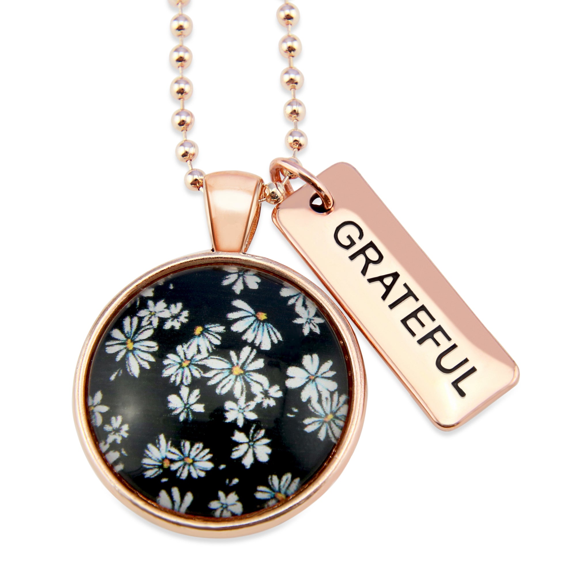 Black & White Collection - Rose Gold 'GRATEFUL' Necklace - Daisy Town (11044)