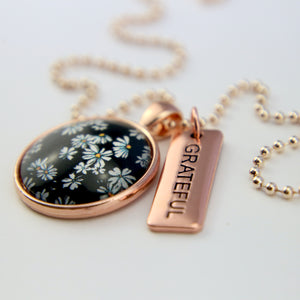 Black & White Collection - Rose Gold 'GRATEFUL' Necklace - Daisy Town (11044)