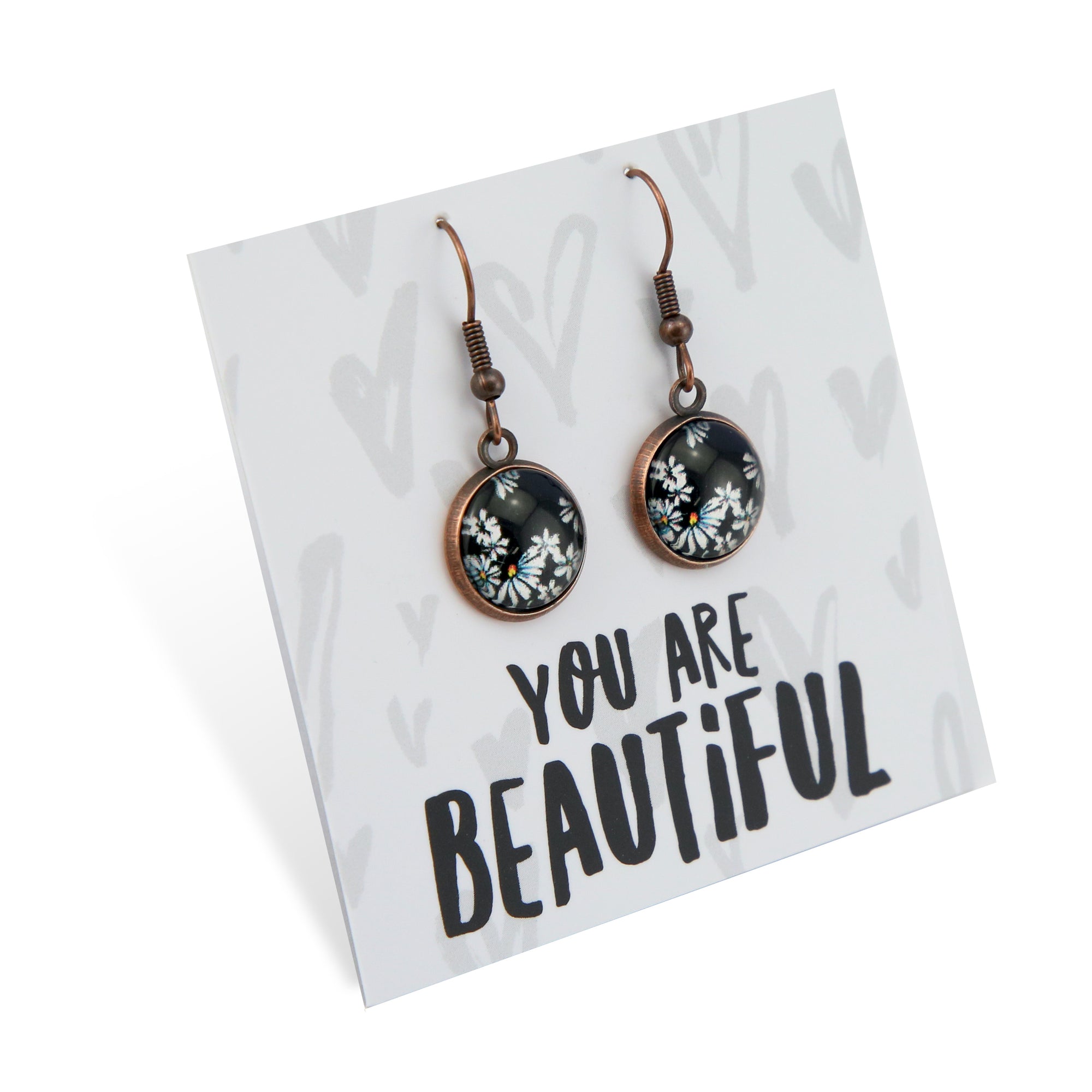 Black & White Collection - You Are Beautiful - Vintage Copper Dangle Earrings - Daisy Town (12742)