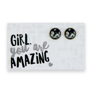 Black & White Collection - Girl You Are Amazing - Vintage Gold 12mm Circle Studs - Daisy Town (12752)