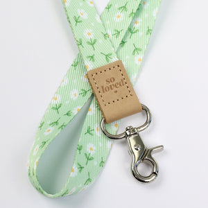 Mint green floral teacher lanyard with gold clip. Choose from so loved, teach love inspire or you got this. 