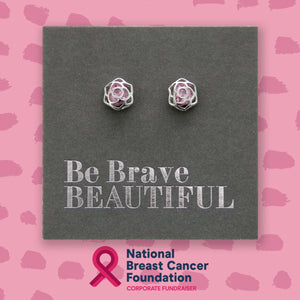 Rose Shaped Stud - Sterling Silver Studs + soft pink CZ crystal - Be Brave Beautiful (8814-F)