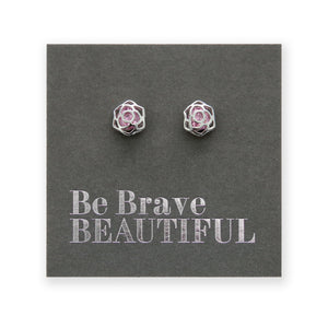 Rose Shaped Stud - Sterling Silver Studs + soft pink CZ crystal - Be Brave Beautiful (8814-F)