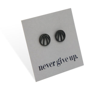 Stainless Steel Earring Studs - Never Give Up - BASKETBALLS