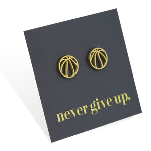 Stainless Steel Earring Studs - Never Give Up - BASKETBALLS